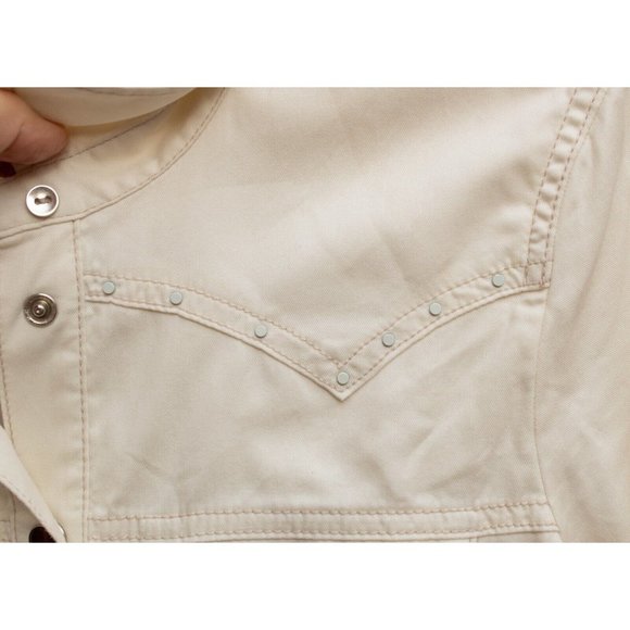 Massimo Dutti Womens Sz S Creamy White Fitted Pearl SnapUp Studded Western Shirt - Picture 3 of 12